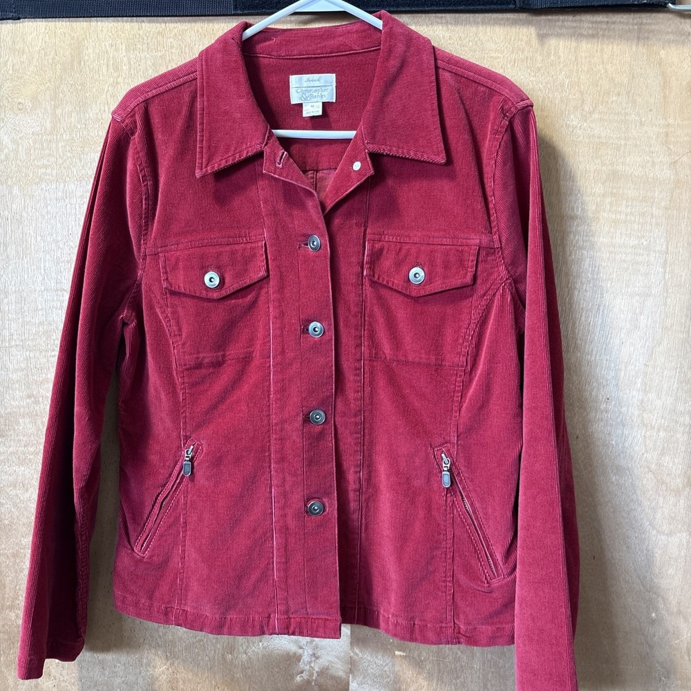 Vintage Y2K Christopher Banks Red Utility Collared Corduroy Velvet Jacket Sz M
